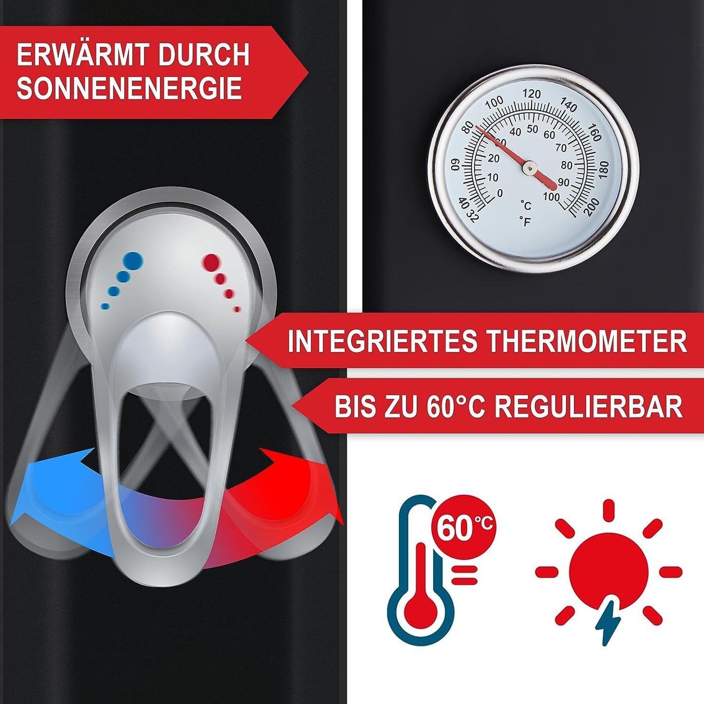 Solardusche Garten mit Regenschutz Schwarz Dusche Solar Outdoor 35 Liter