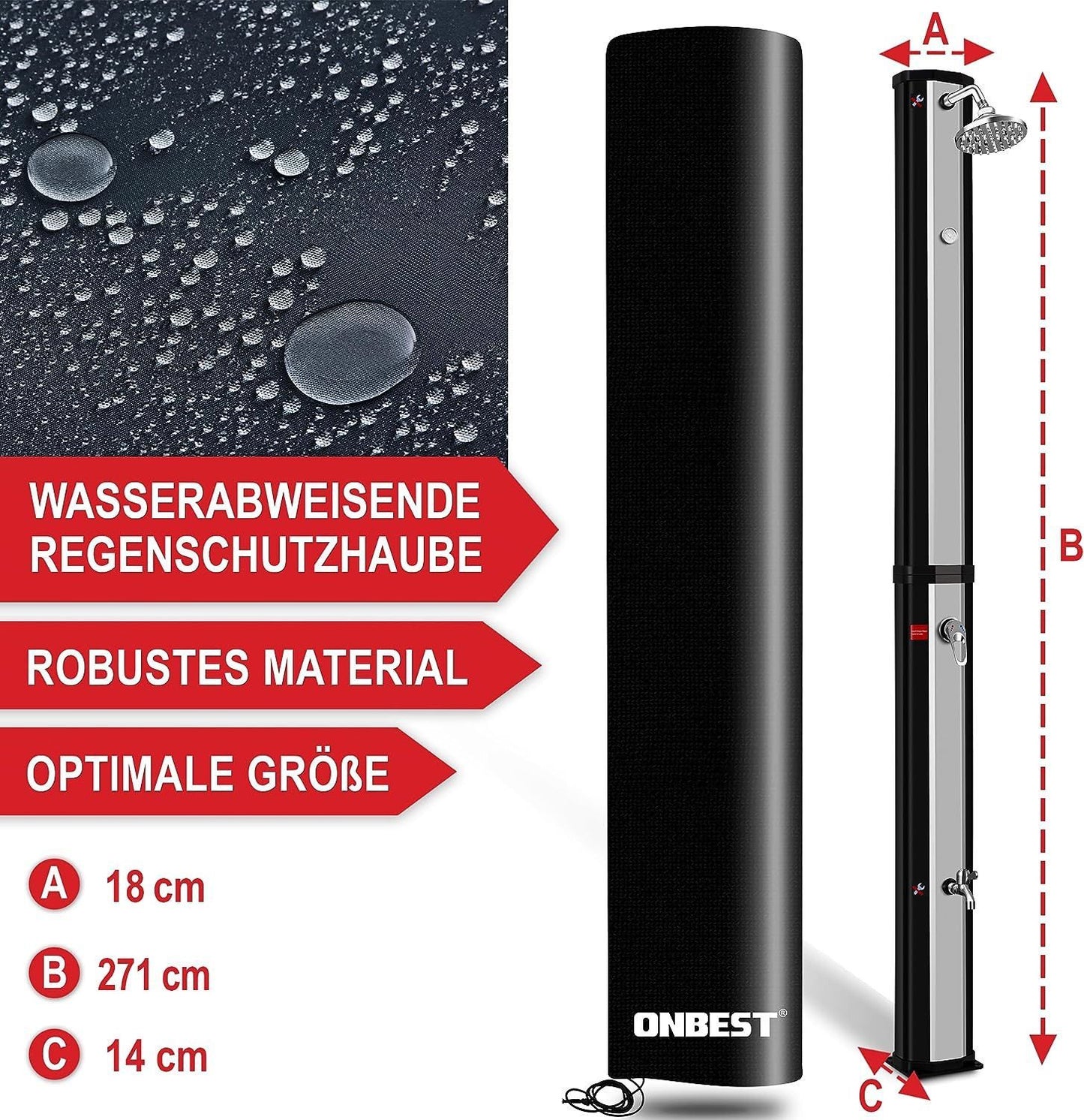 Dusche Solardusche Garten mit Regenschutz Solar Outdoor 35 Liter Schwarz Silber