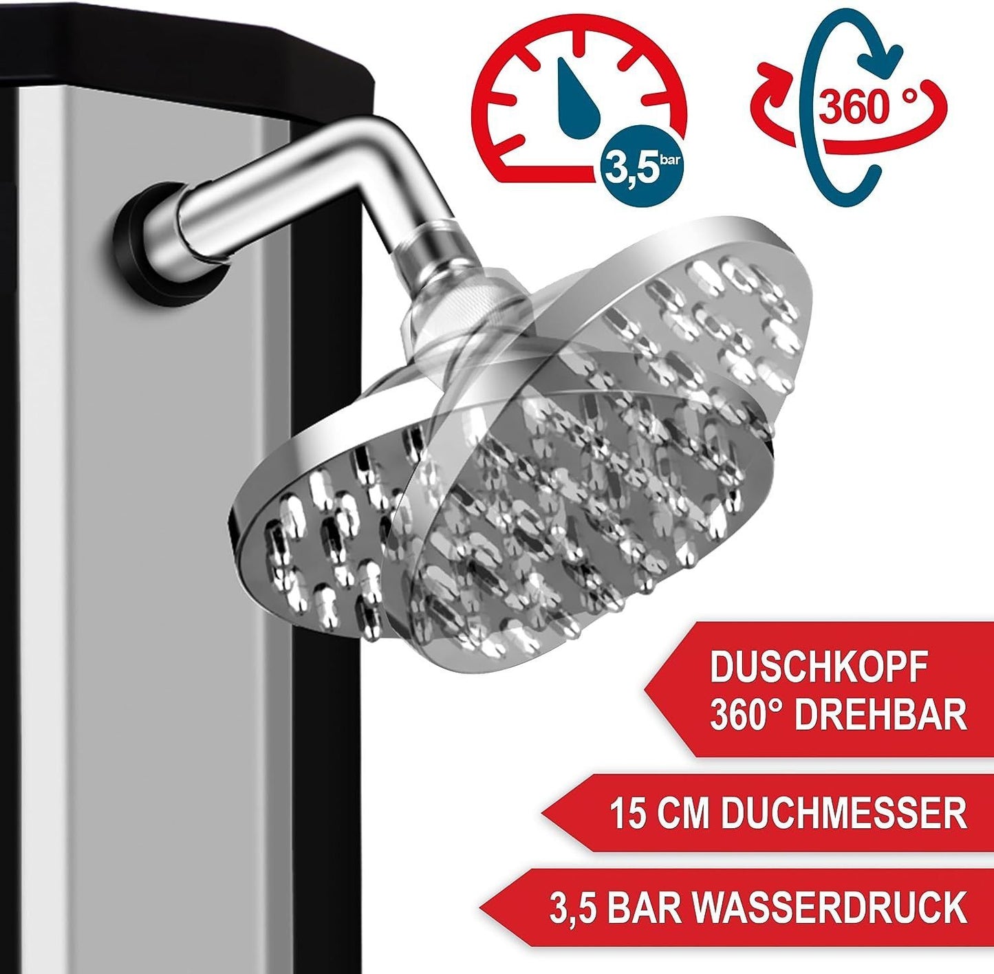 Dusche Solardusche Garten mit Regenschutz Solar Outdoor 35 Liter Schwarz Silber