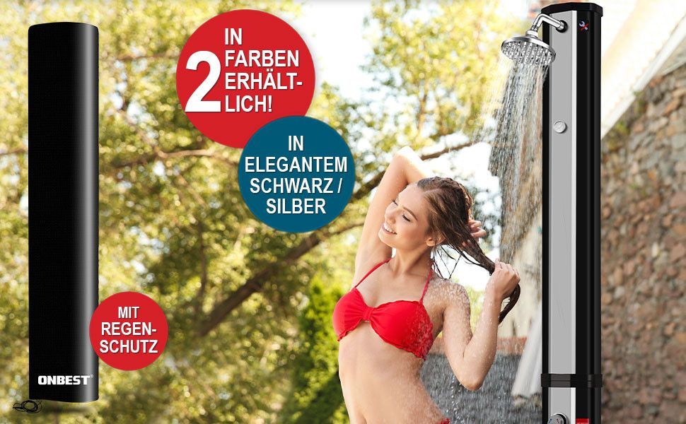 BITTE LESEN !!! Retourenware ! Solar Solardusche Dusche 35 Liter Solardsuche Garten mit Regenschutz Schwarz Silber