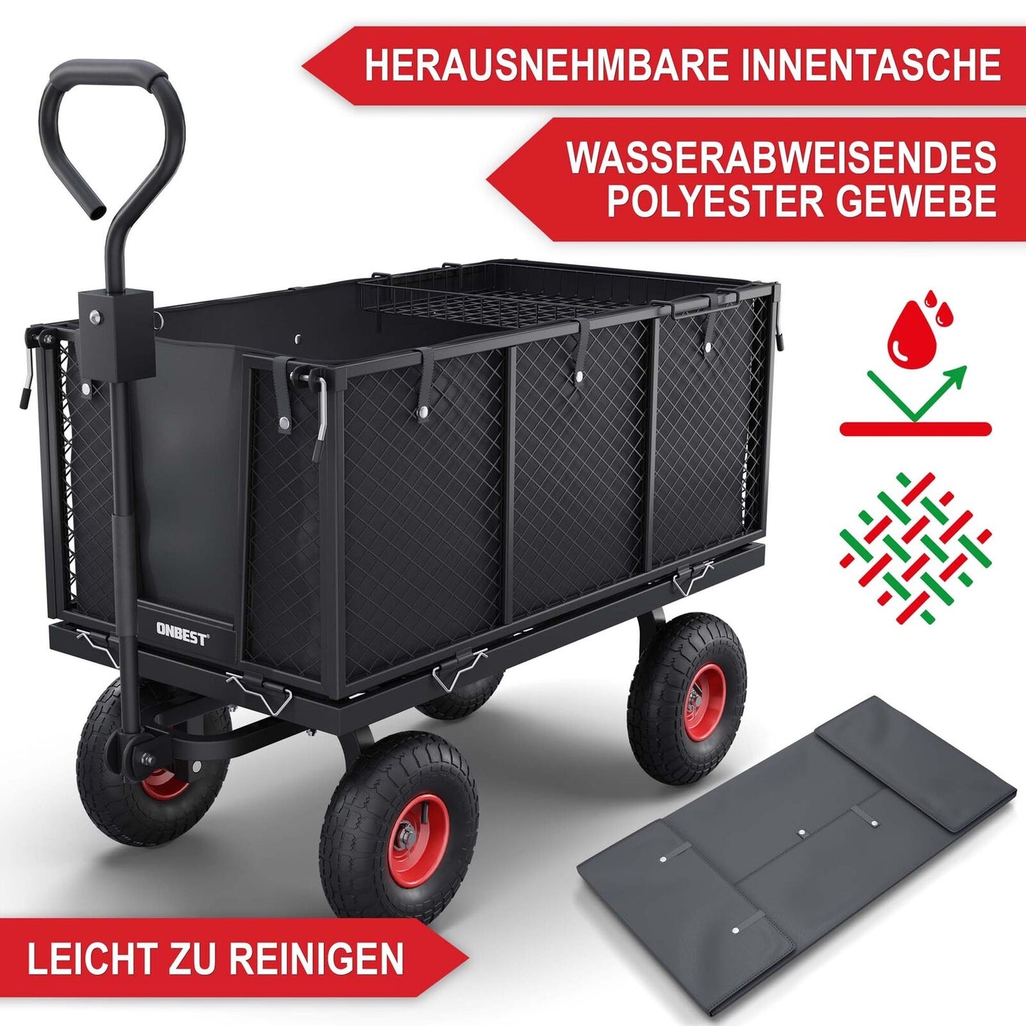 Gartenwagen Bollerwagen Gitter 550kg Transport Geräte Plattform Hand Wagen Karre