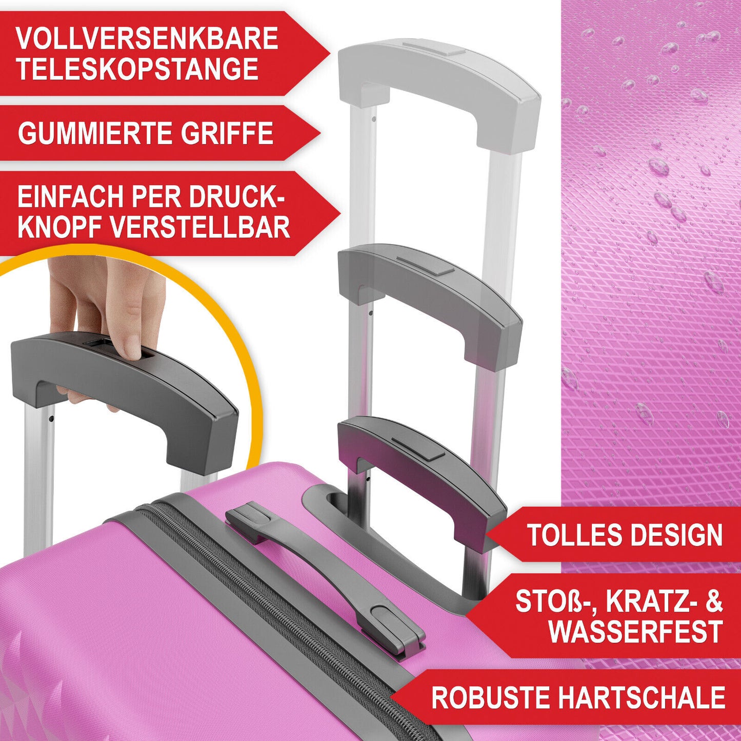 Hartschalenkoffer Kofferset Reisetrolley Hand Koffer 4-teiliges Kofferset PINK