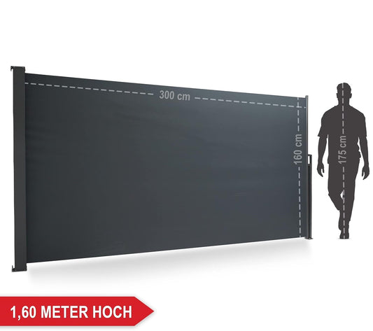 BITTE LESEN !!! Retourenware(833) ! Seitenmarkise ausziehbar Anthrazit Sichtschutz Windschutz Sonnenschutz 160 x 300 cm