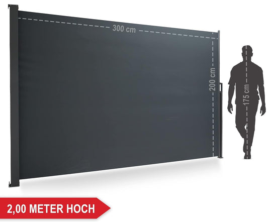 Seitenmarkise ausziehbar Anthrazit Sichtschutz Sonnenschutz 200 x 300 cm (835)