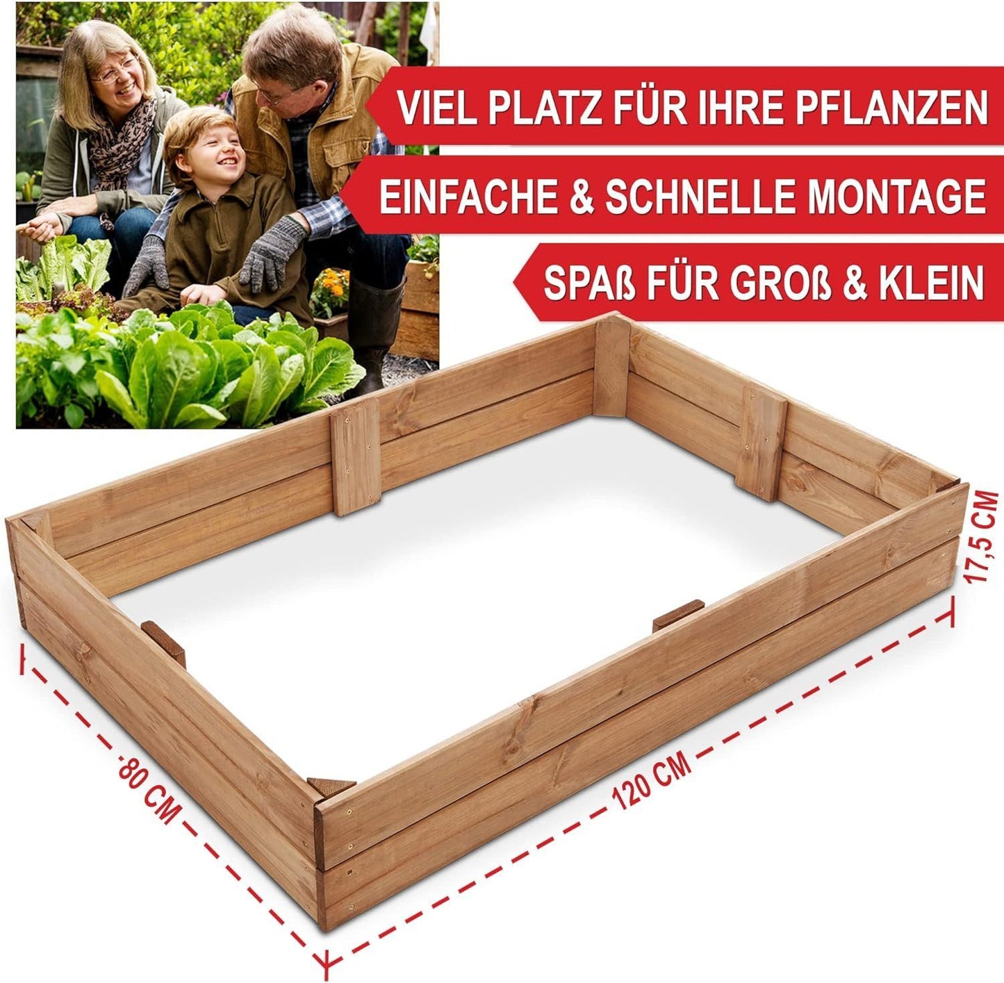 Pflanzbeet Hochbeet Holz mit Innenvlies Garten Hochbeet erweiterbar und stapelbar 3x Pflanzrahmen