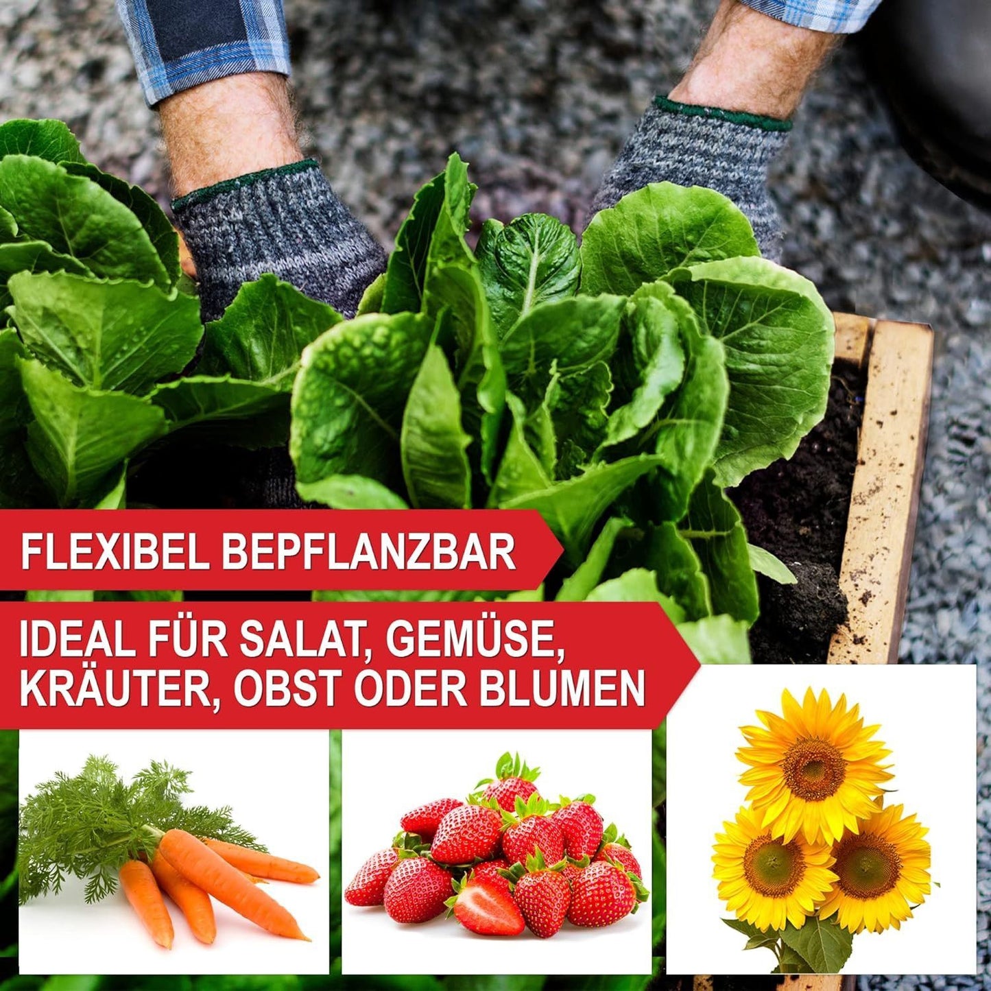 Pflanzbeet Hochbeet Holz mit Innenvlies Garten Hochbeet erweiterbar und stapelbar 3x Pflanzrahmen