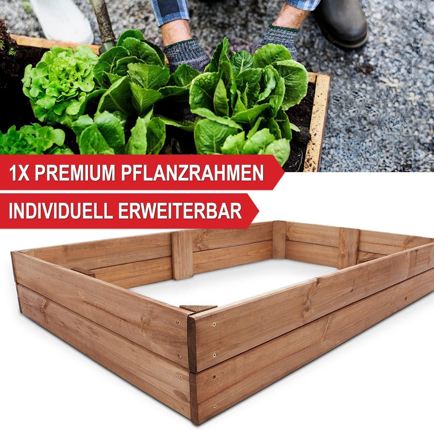 Pflanzbeet Hochbeet Holz mit Innenvlies Garten Hochbeet erweiterbar und stapelbar 3x Pflanzrahmen