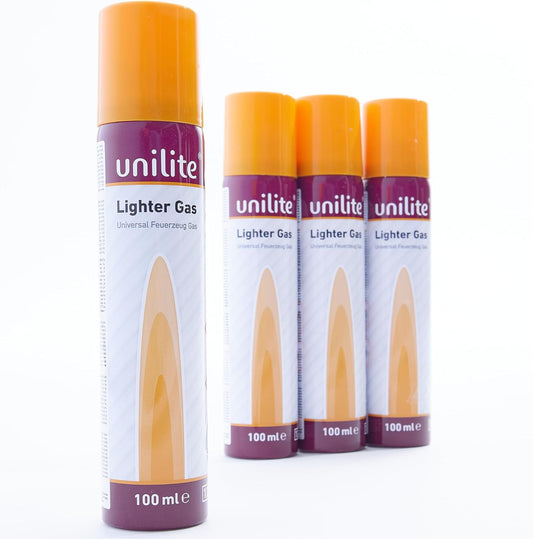 UNILITE  4 x Feuerzeuggas 100 ml Kartusche