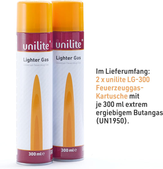 2 Dosen LG-300 UNILITE Feuerzeug Gas