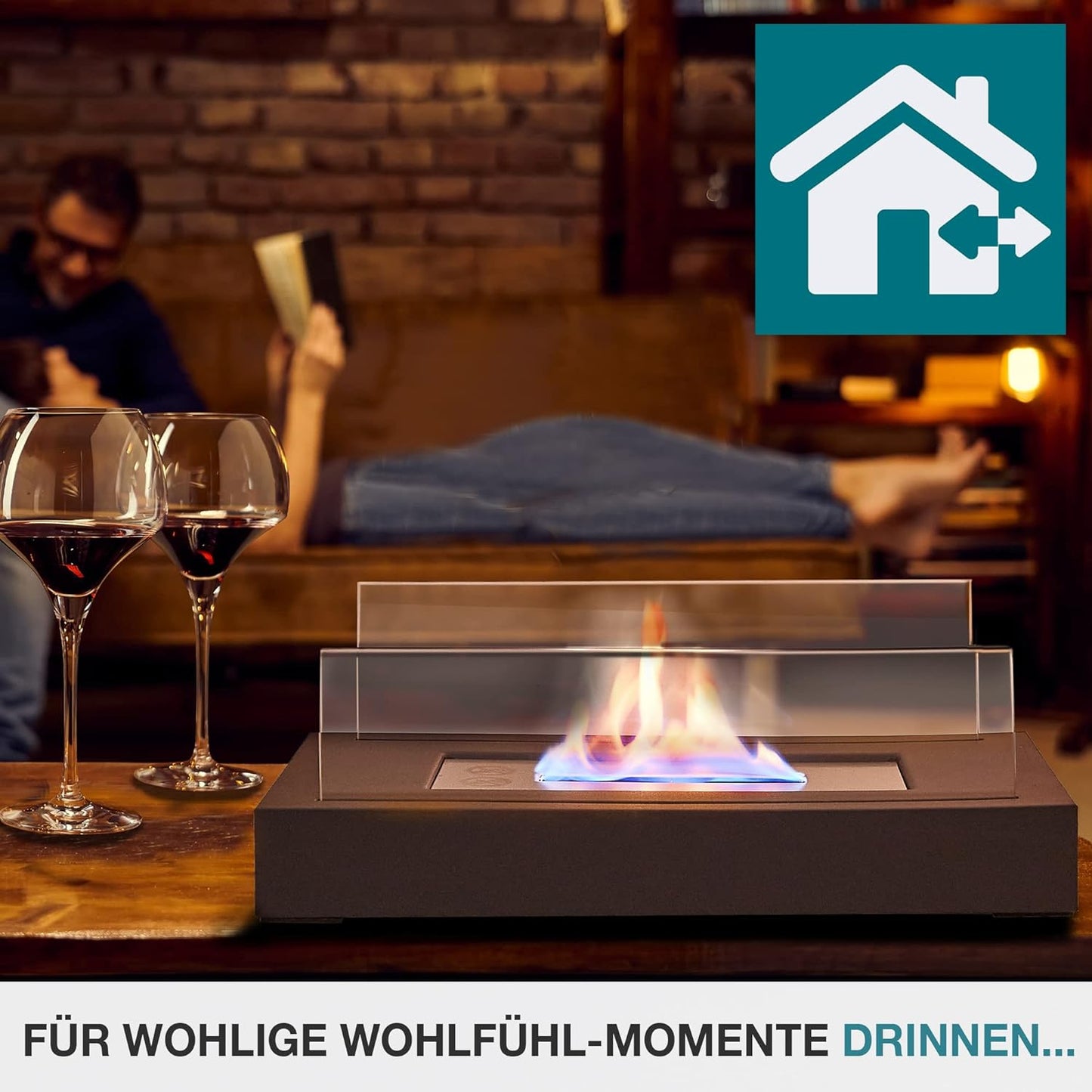 Tischfeuer Tischkamin Bio Ethanol Zimmer Innen Außen Deko Kamin Indoor Feuer