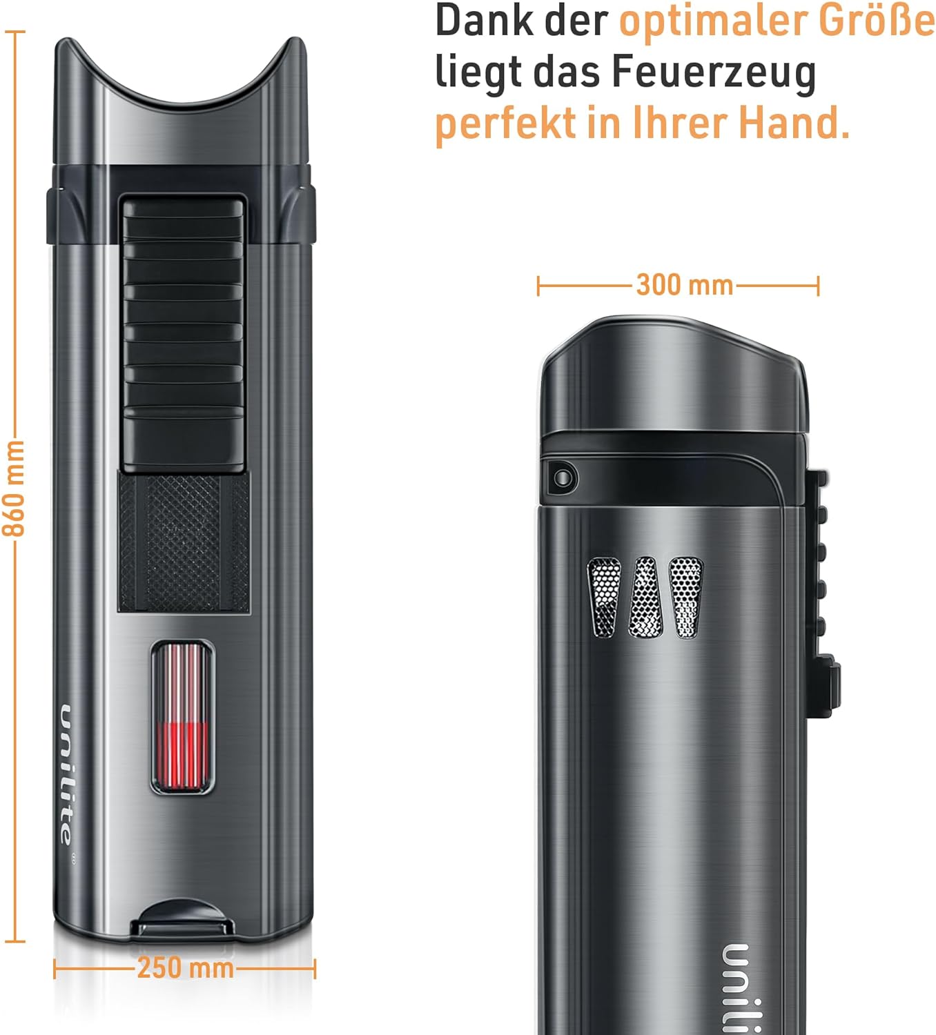 Unilite Feuerzeug Silbe/Antrazit   Jet 061 Sturmfeuerzeug