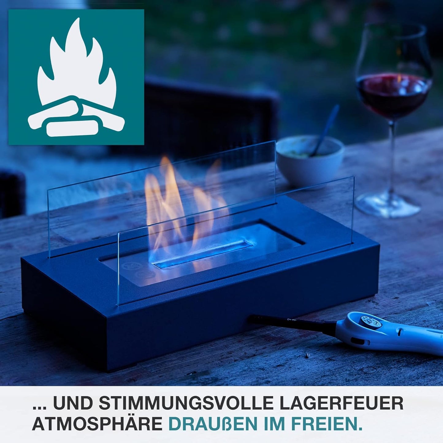 Tischfeuer Tischkamin Bio Ethanol Zimmer Innen Außen Deko Kamin Indoor Feuer