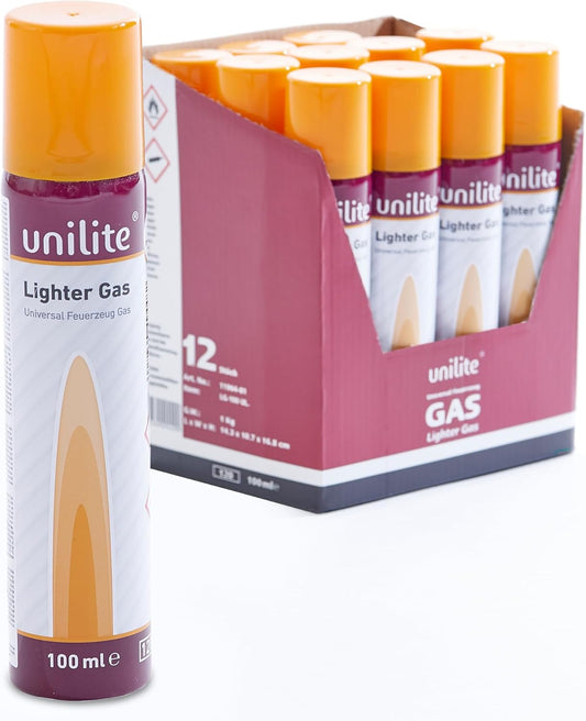 UNILITE  12x Feuerzeuggas 100 ml Kartusche