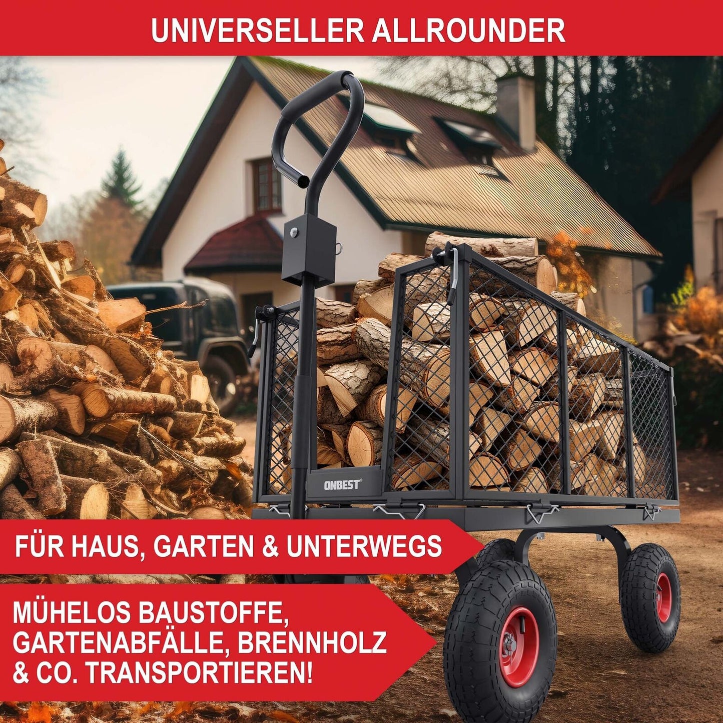 Gartenwagen Bollerwagen Gitter 550kg Transport Geräte Plattform Hand Wagen Karre