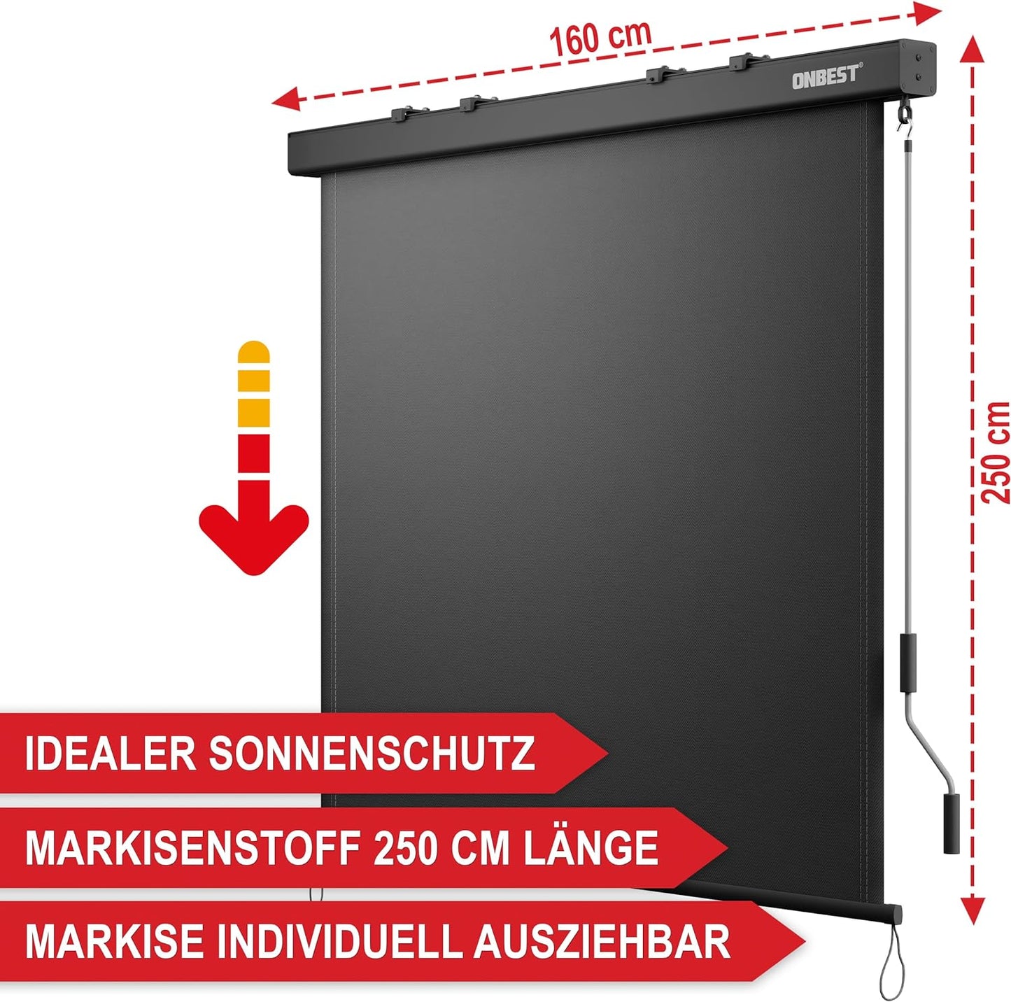 Vertikalmarkise ausziehbar Anthrazit Sichtschutz Sonnenschutz 250 x 160 cm (44475)