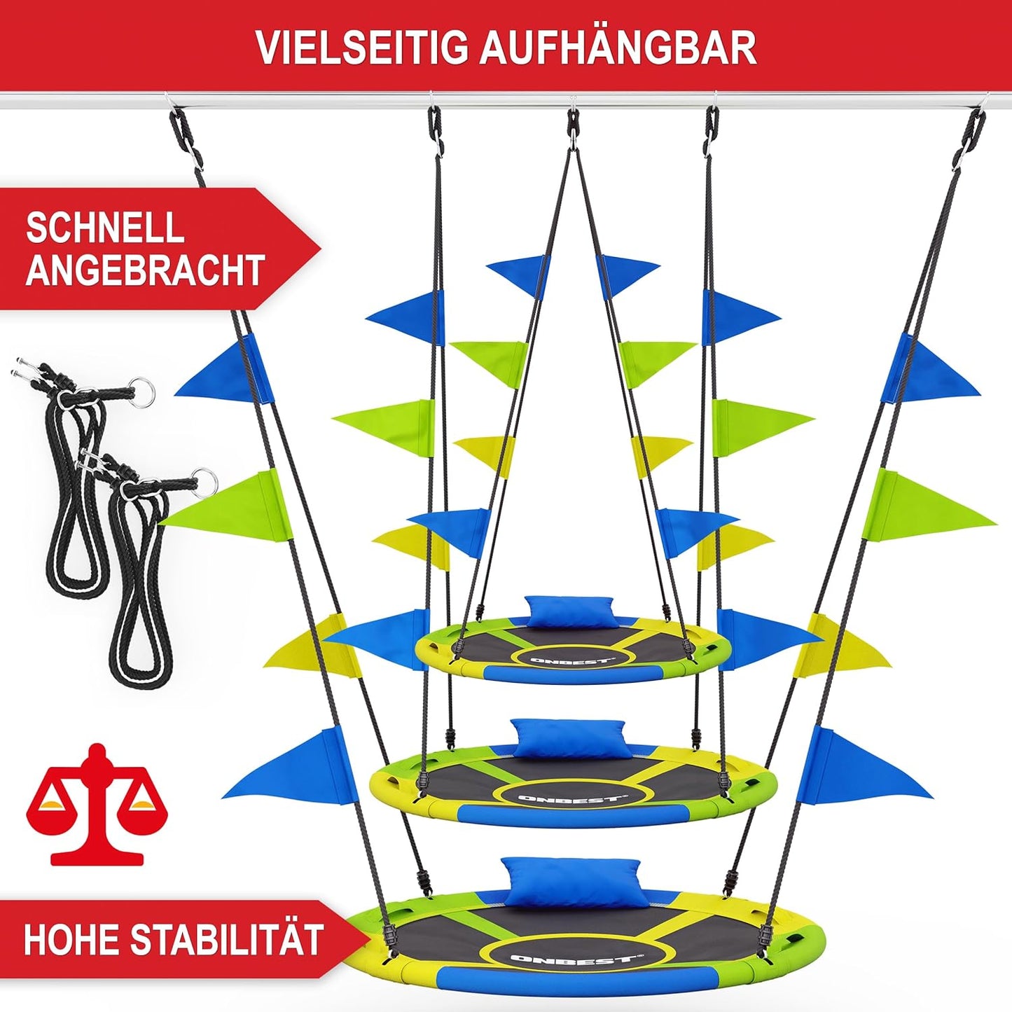 Nestschaukel Hängeschaukel Tellerschaukel 120T x 120B x 180H cm