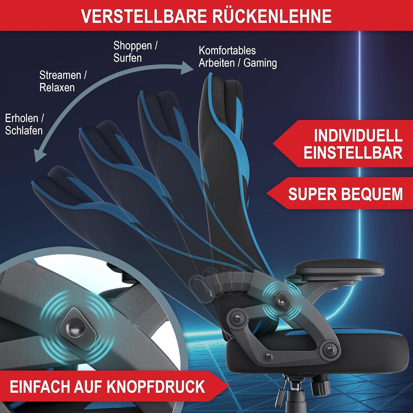 Schreibtischstuhl Gaming Stuhl PC Stuhl Schreibtischstuhl Bürostuhl Schwarz Blau