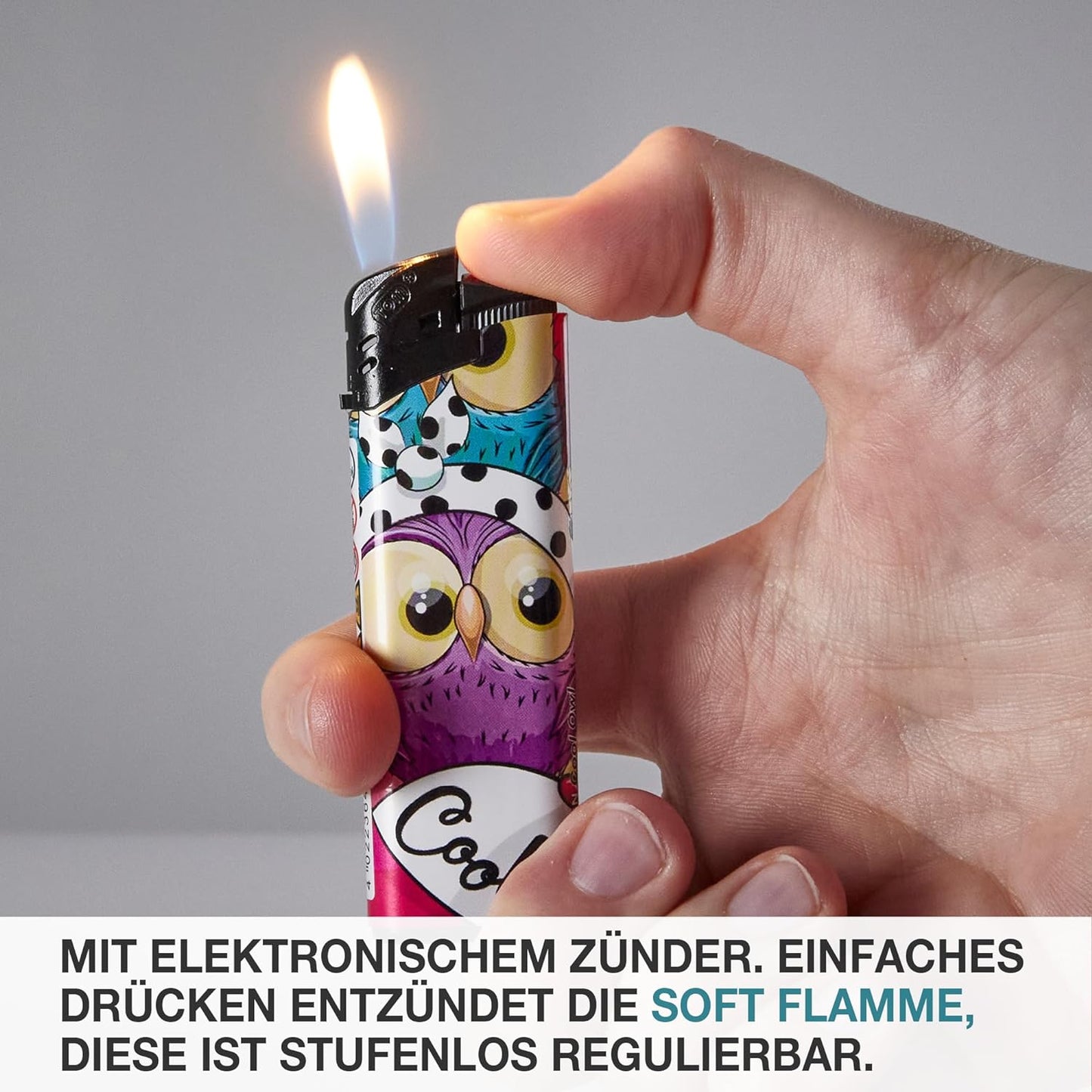 Elektro Feuerzeuge 50 Stück im Set Gasfeuerzeug Eule Nachfüllbar