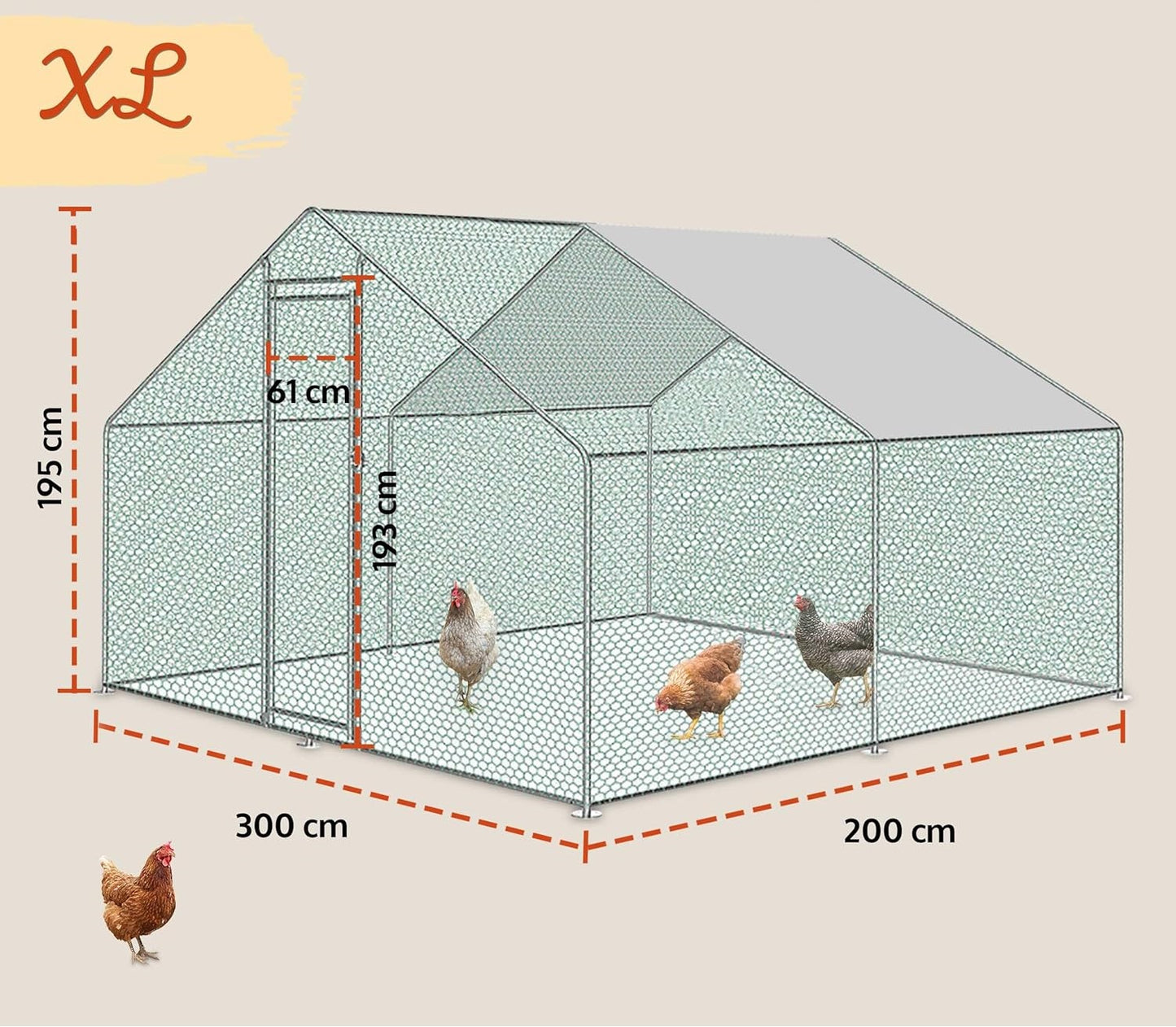 Hühnerstall Freilaufgehege Auslauf aus Metall mit Sonnendach Regenschutz Außengehege 300x200x195cm Hund Katze Hühner Kaninchen Enten Küken usw