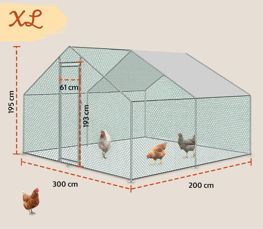 Hühnerstall Freilaufgehege Auslauf aus Metall mit Sonnendach Regenschutz Außengehege 300x200x195cm Hund Katze Hühner Kaninchen Enten Küken usw