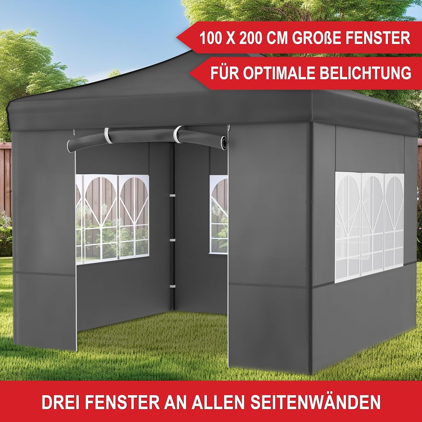 Partyzelt Pavillon Grau Garten 3 x 3 Meter