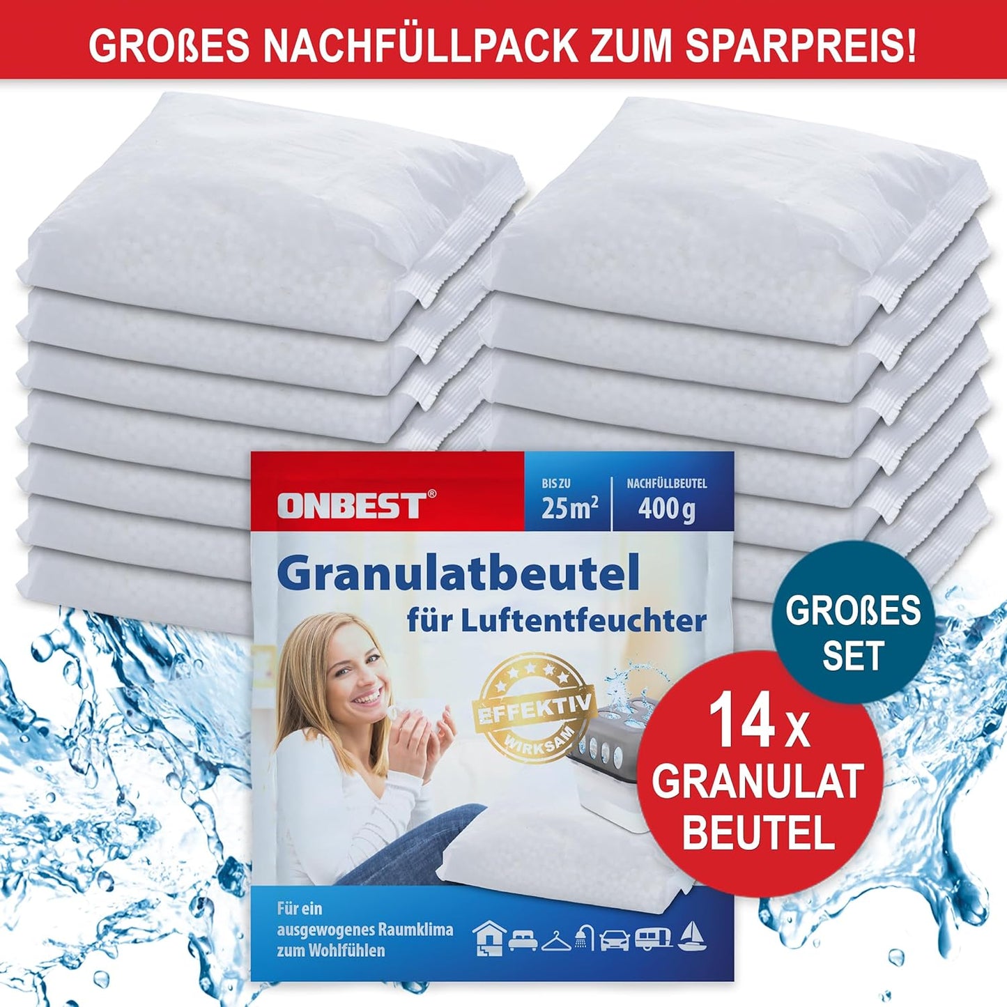 Luftentfeuchter Nachfüll Pack Granulat Beutel Raum Entfeuchter Trockner 14x 400g