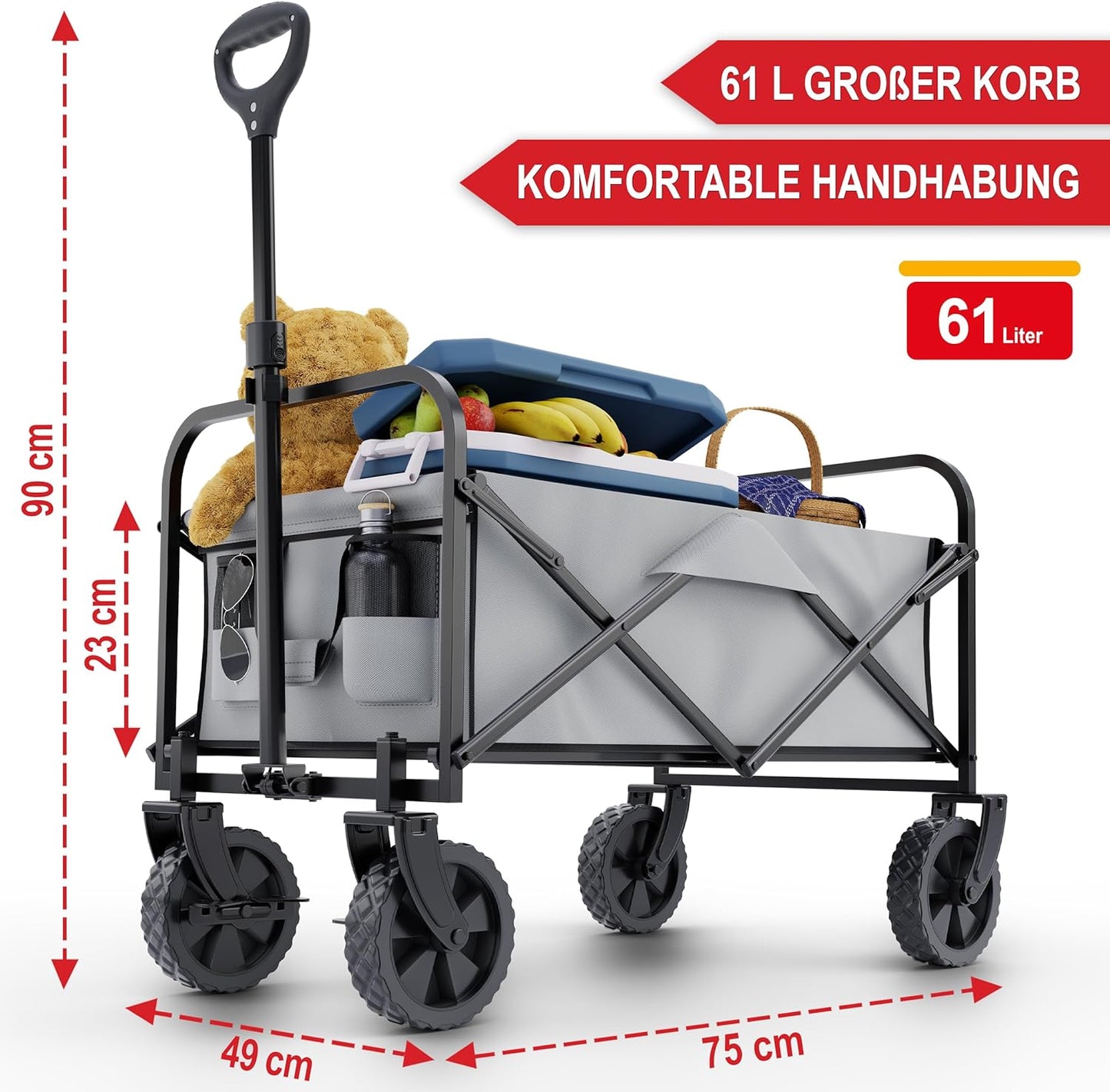 BITTE LESEN !!! Retourenware ! Bollerwagen Strandbollerwagen Faltbollerwagen Regenschutz 61 Liter klappbarer Grau