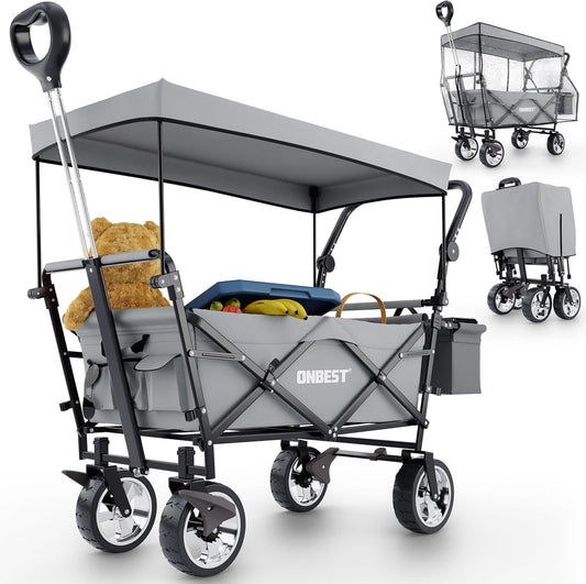 Bollerwagen Handwagen mit Dach mit Regenschutz Outdoor Camping faltbar Grau