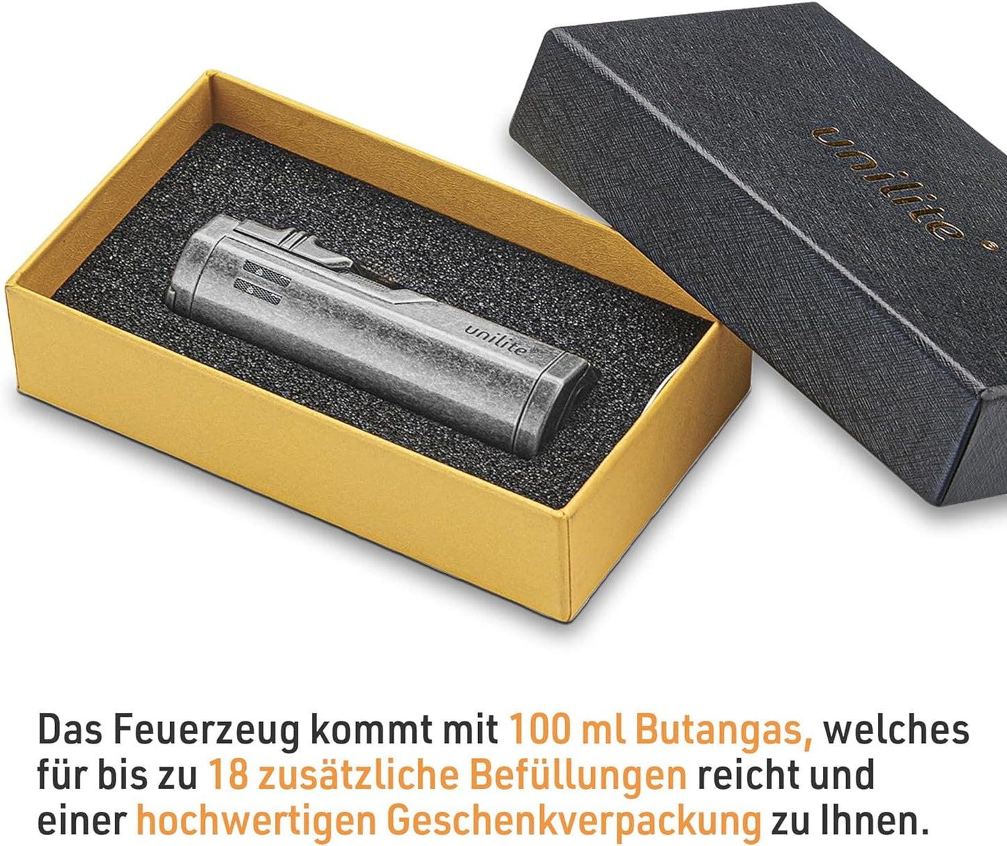 Unilite Feuerzeug Silber Jet 49 Sturmfeuerzeug