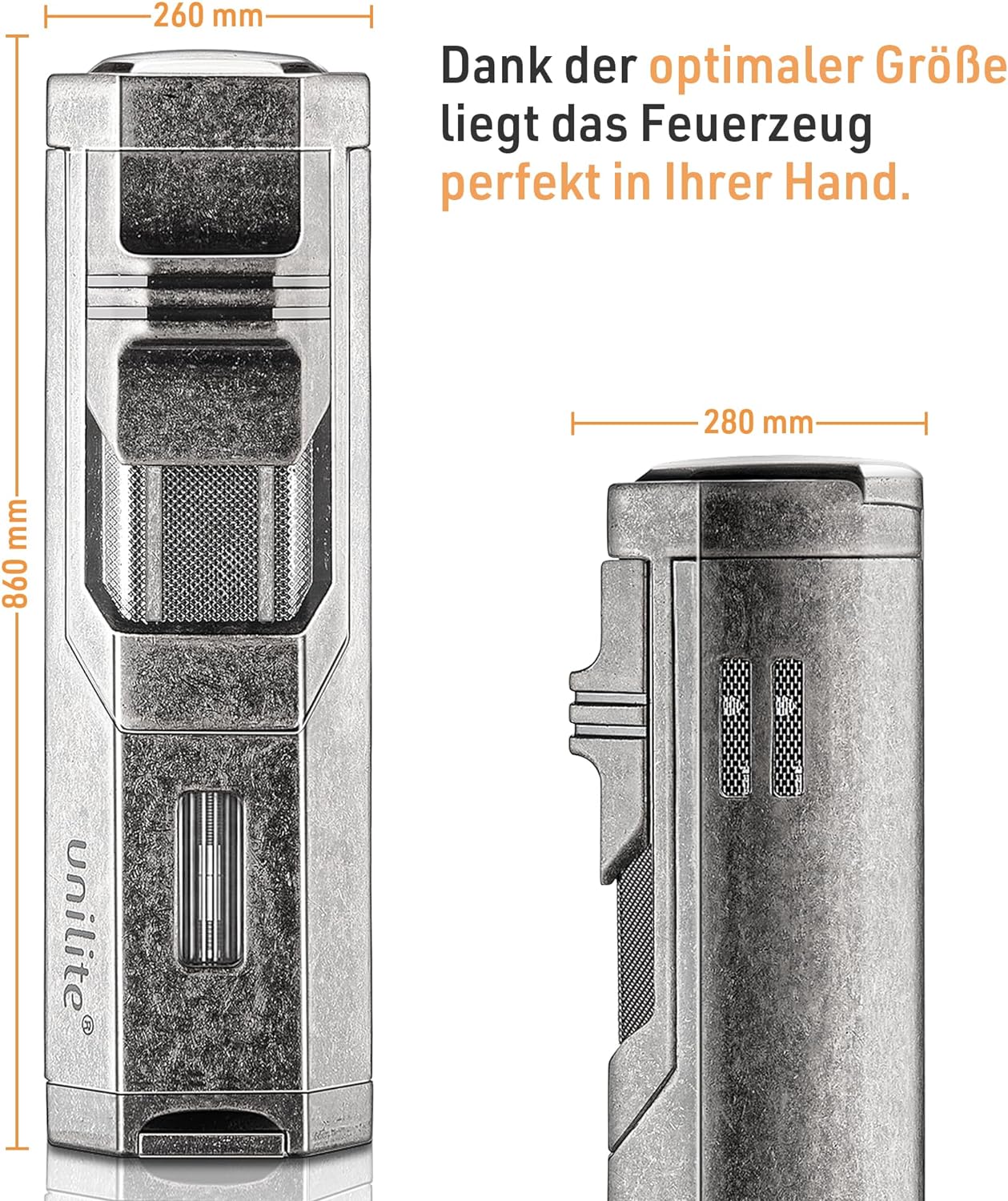 Unilite Feuerzeug Silber Jet 49 Sturmfeuerzeug