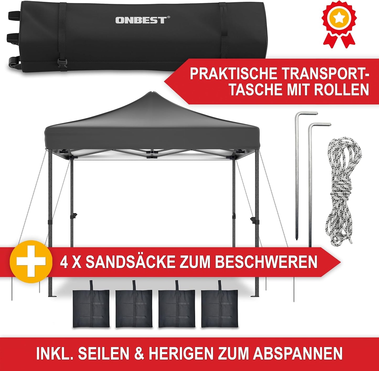 Partyzelt Pavillon Grau Garten 3 x 3 Meter