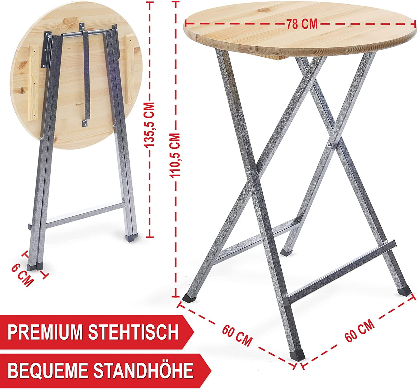 Stehtisch Gartentisch Klapptisch Bistrotisch Massive Tischplatte aus FSC Holz