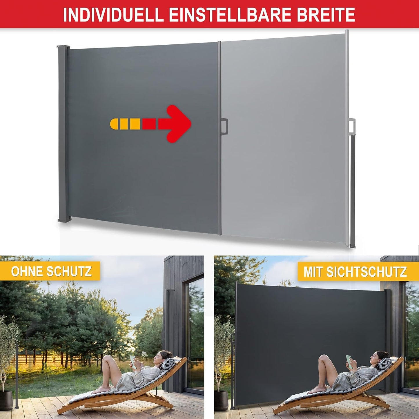 BITTE LESEN !!! Retourenware(835) ! Seitenmarkise ausziehbar Anthrazit Sichtschutz Windschutz Sonnenschutz 200 x 300 cm