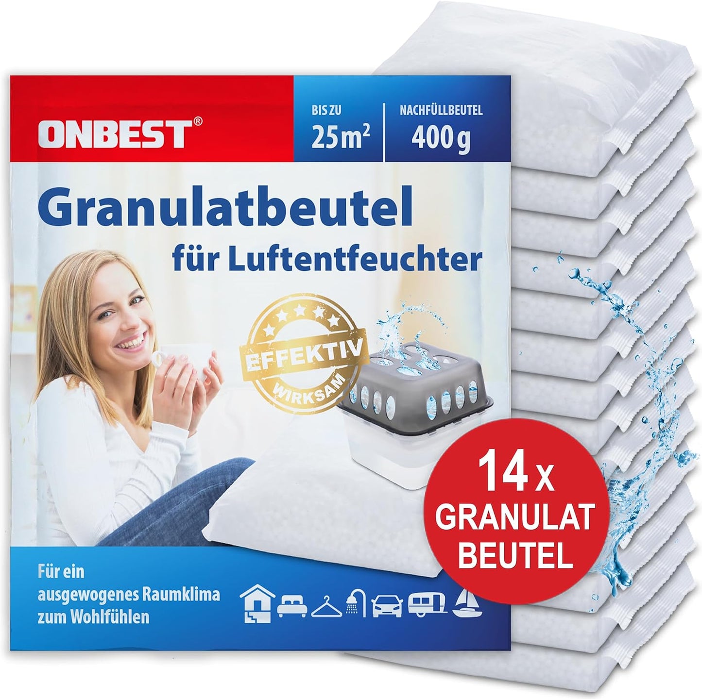 Luftentfeuchter Nachfüll Pack Granulat Beutel Raum Entfeuchter Trockner 14x 400g