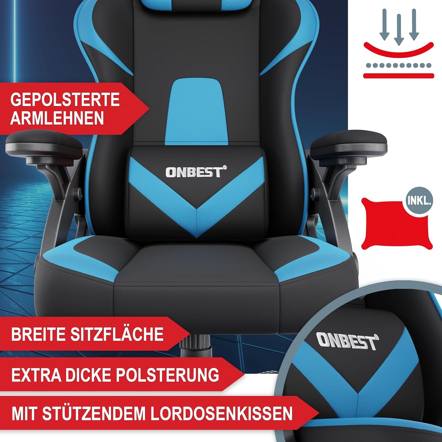 Schreibtischstuhl Gaming Stuhl PC Stuhl Schreibtischstuhl Bürostuhl Schwarz Blau