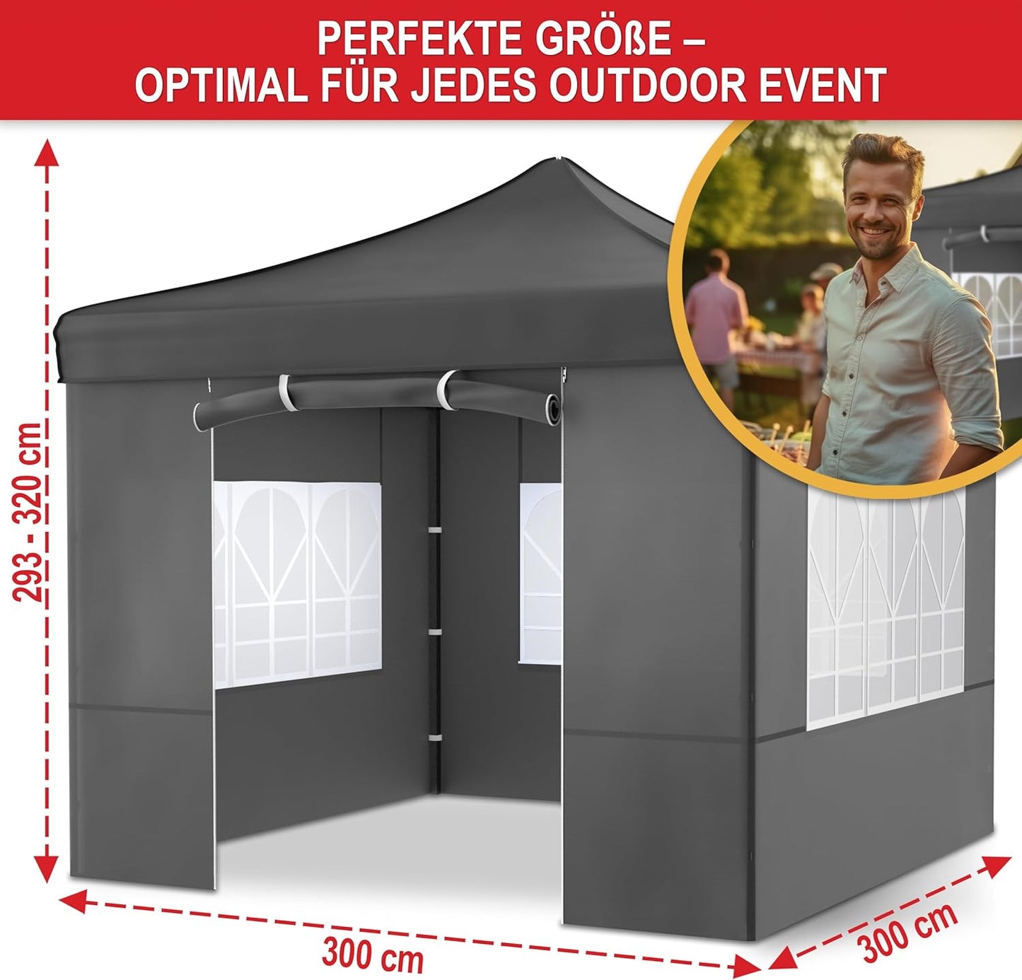 Partyzelt Pavillon Grau Garten 3 x 3 Meter