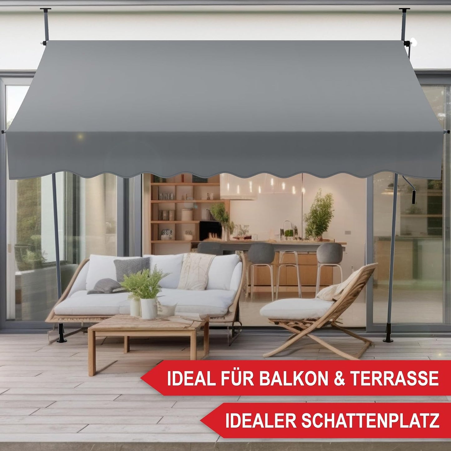 BITTE LESEN !!! Retourenware !! Klemmmarkise 2m x 1,2m aufrollbar Balkonmarkise Balkon Terrasse Sichtschutz Grau