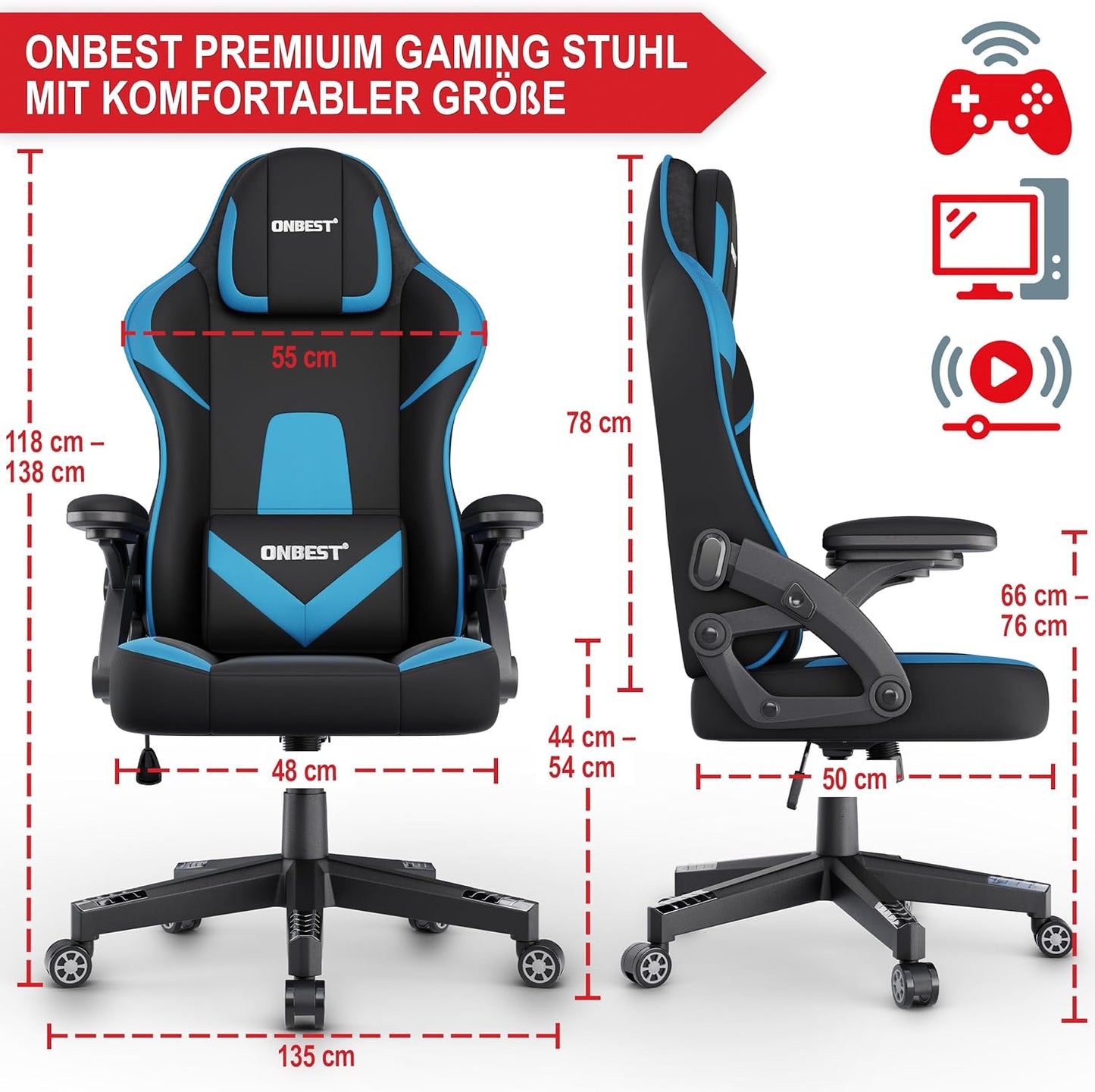 Schreibtischstuhl Gaming Stuhl PC Stuhl Schreibtischstuhl Bürostuhl Schwarz Blau