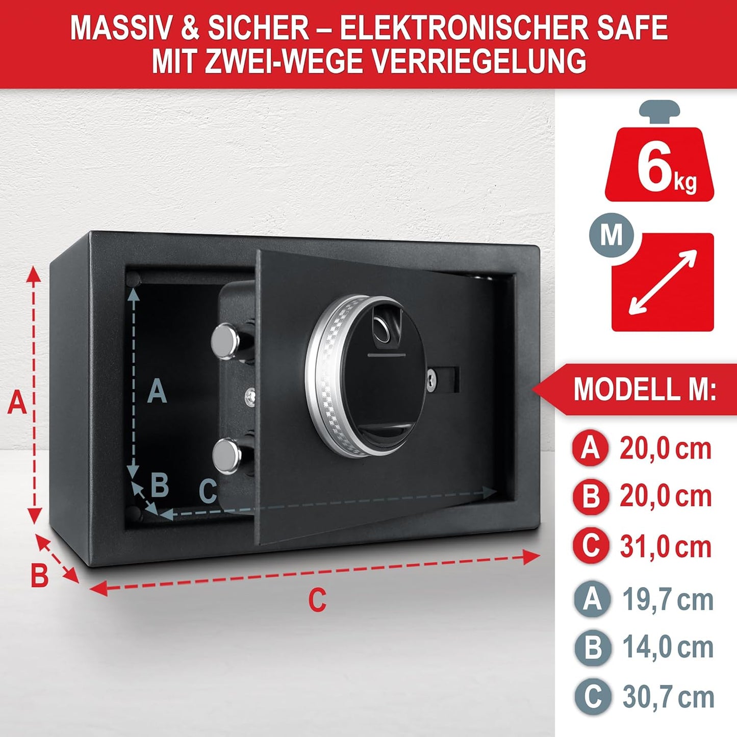 M Tresor Geldschrank Möbeltresor Fingerabdruck/Zahlencode/ Schlüssel