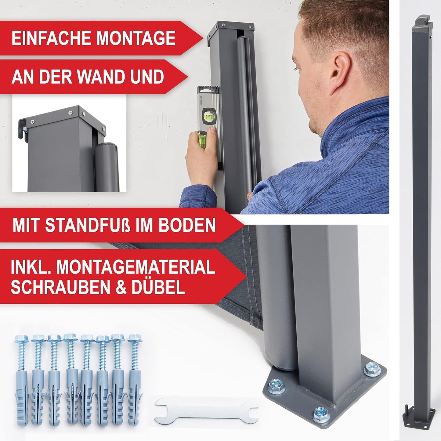 Seitenmarkise ausziehbar Anthrazit Sichtschutz 160x300cm (833)
