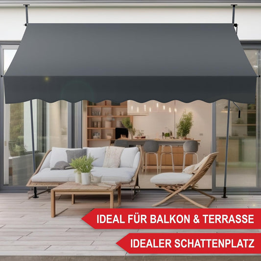 BITTE LESEN !!! Retourenware !! 2m x 1,2m Klemmmarkise aufrollbar Balkonmarkise Balkon Terrasse Sichtschutz Antrazit