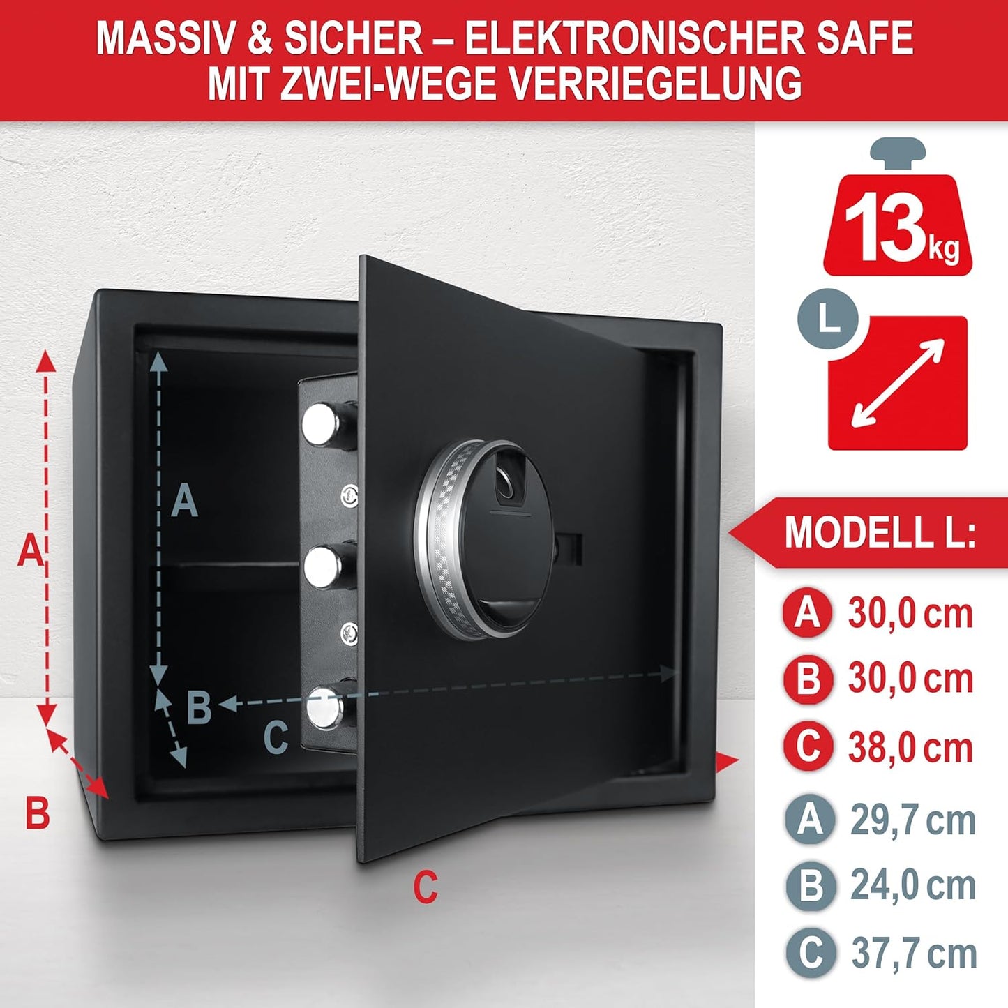 L Möbeltresor Tresor Geldschrank Fingerabdruck/Zahlencode / Schlüssel