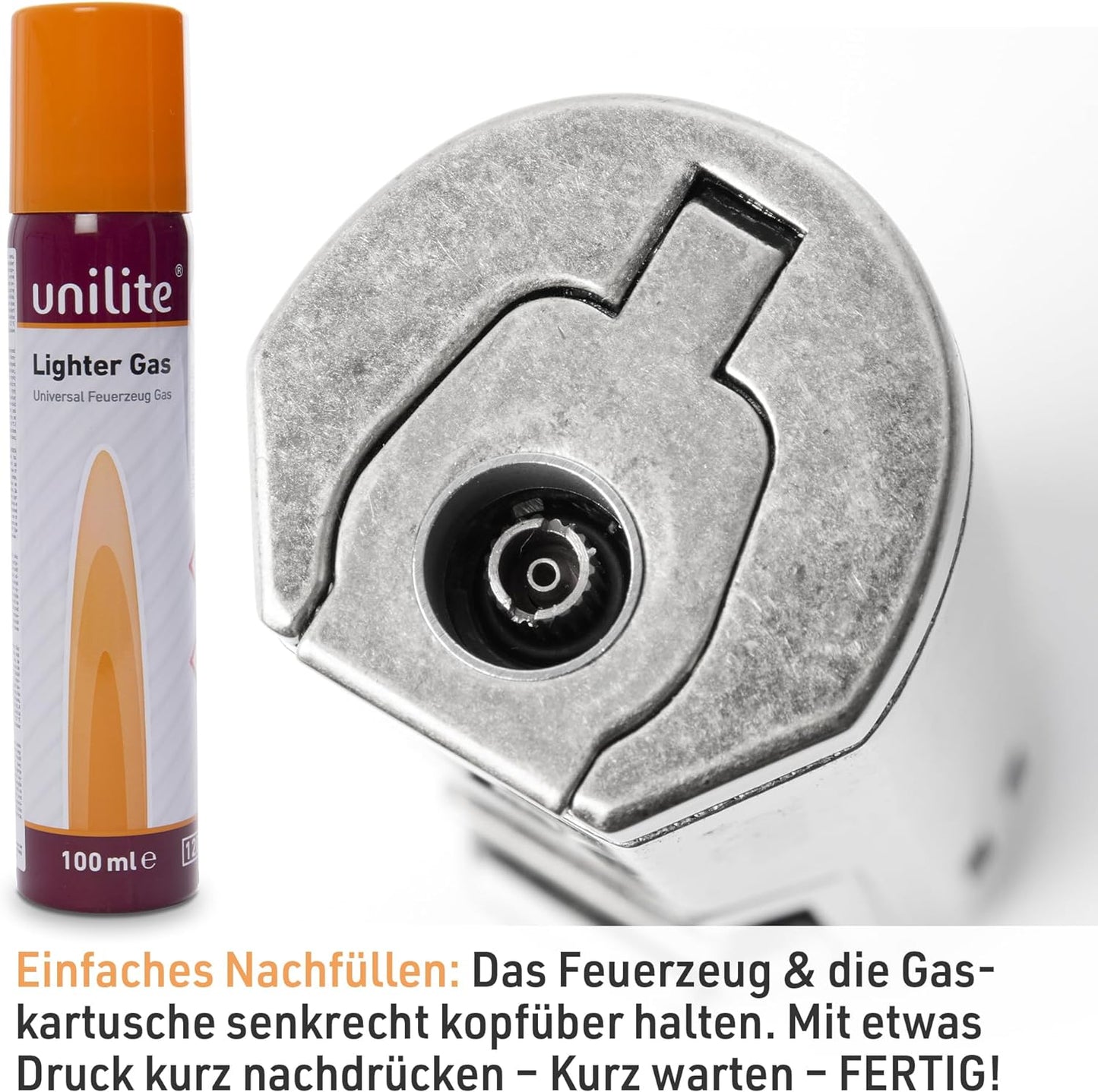 Unilite Feuerzeug Silber Jet 49 Sturmfeuerzeug