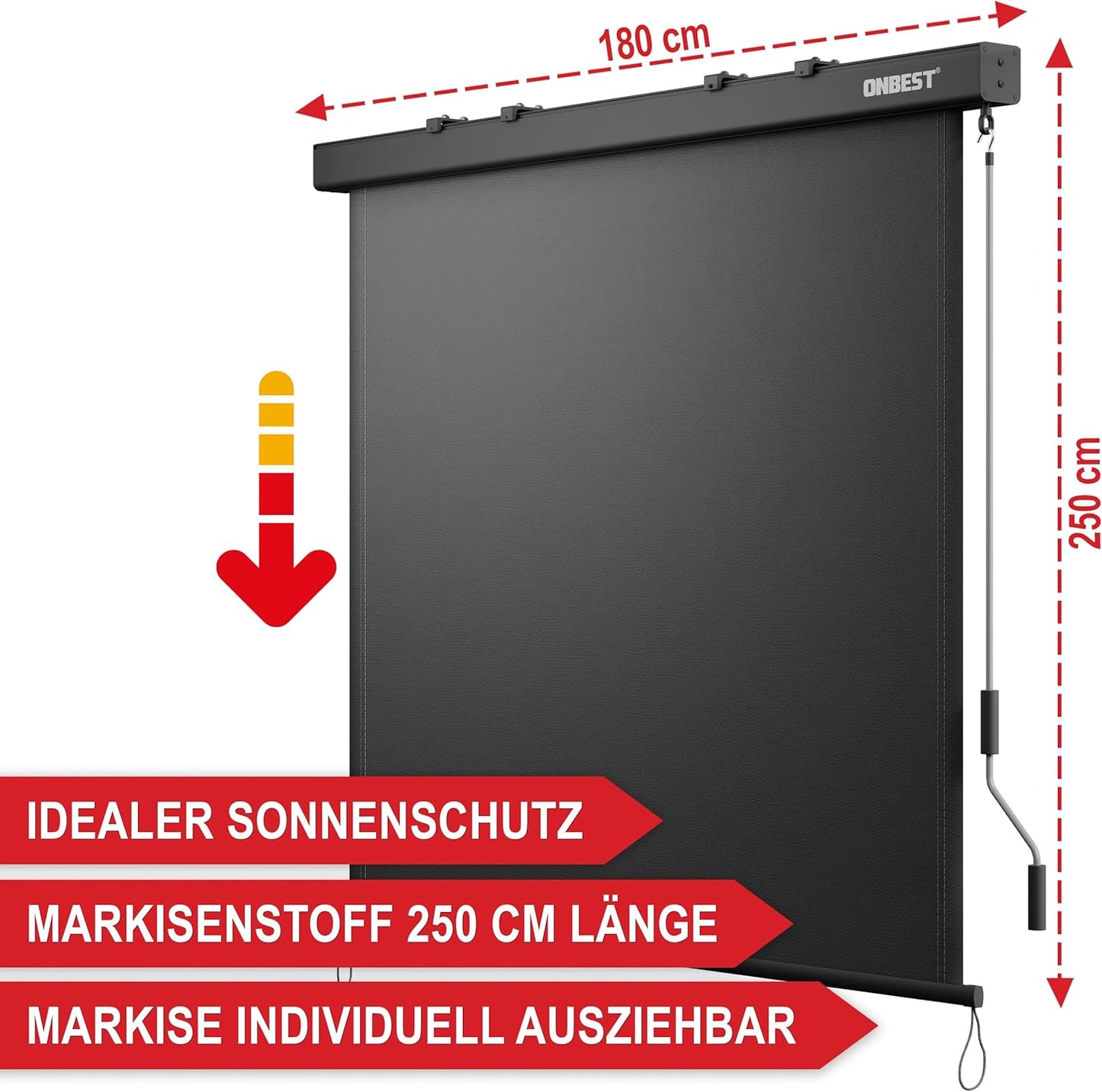 Vertikalmarkise ausziehbar Anthrazit Sichtschutz Windschutz 250 x 180 cm (44476)