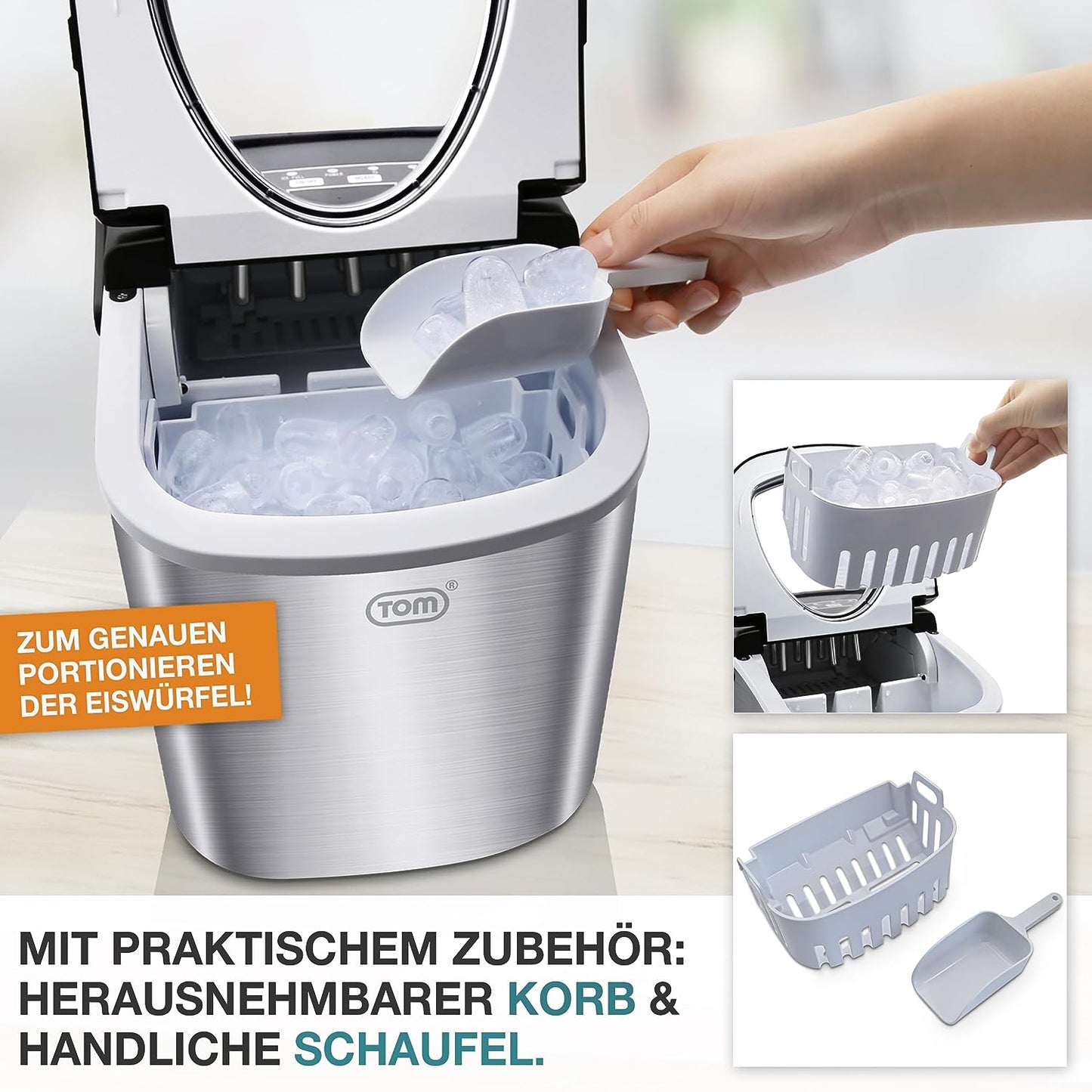 BITTE LESEN !!! Retourenware !  Eiswürfelmaschine Eiswürfelbereiter Eiswürfel Eiswürfelmacher mit 1,3 l Silber