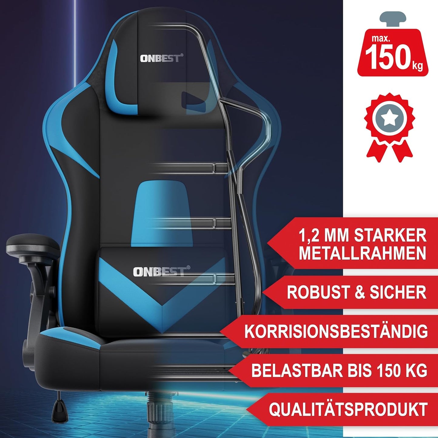 Schreibtischstuhl Gaming Stuhl PC Stuhl Schreibtischstuhl Bürostuhl Schwarz Blau
