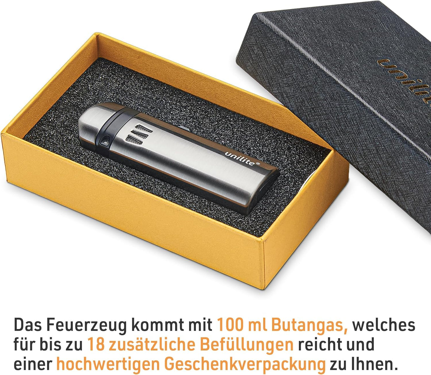 Unilite Feuerzeug Silbe/Antrazit   Jet 061 Sturmfeuerzeug
