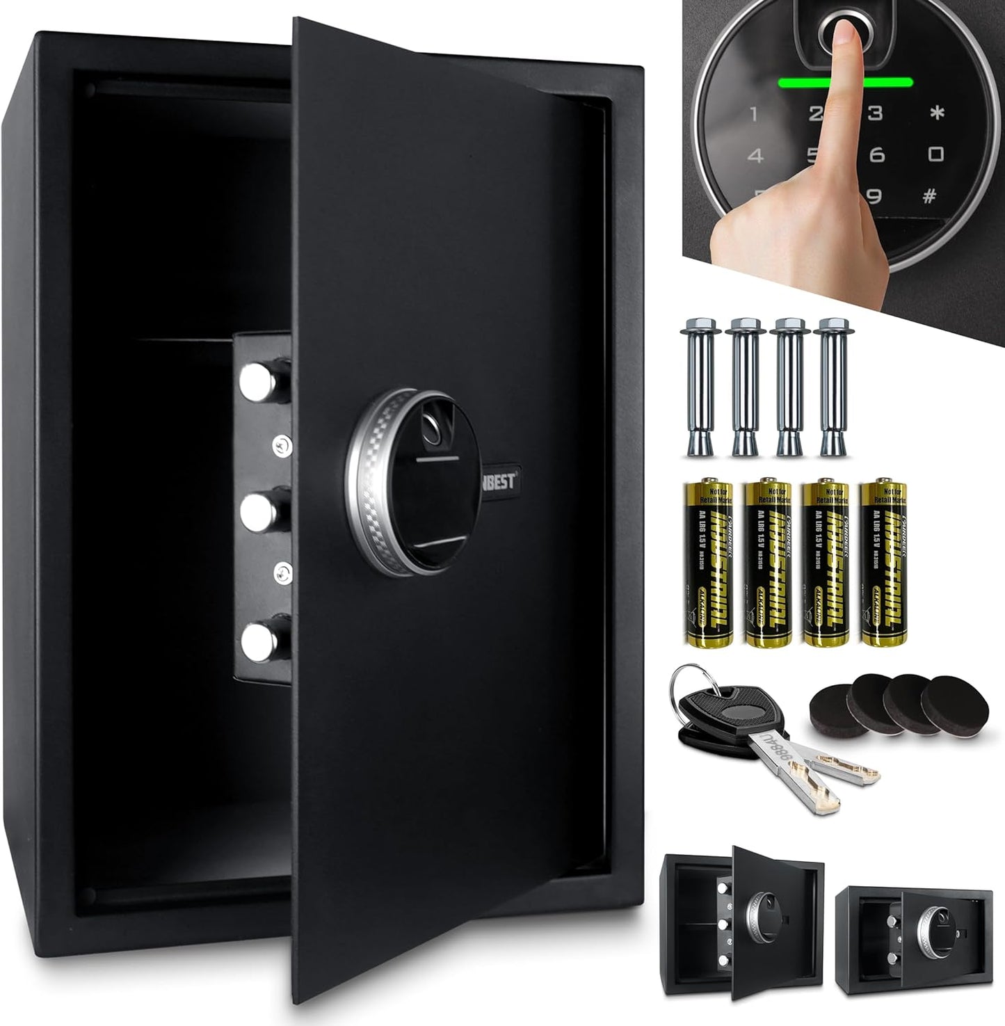 XL Geldschrank Möbeltresor Tresor Fingerabdruck/Zahlencode / Schlüssel