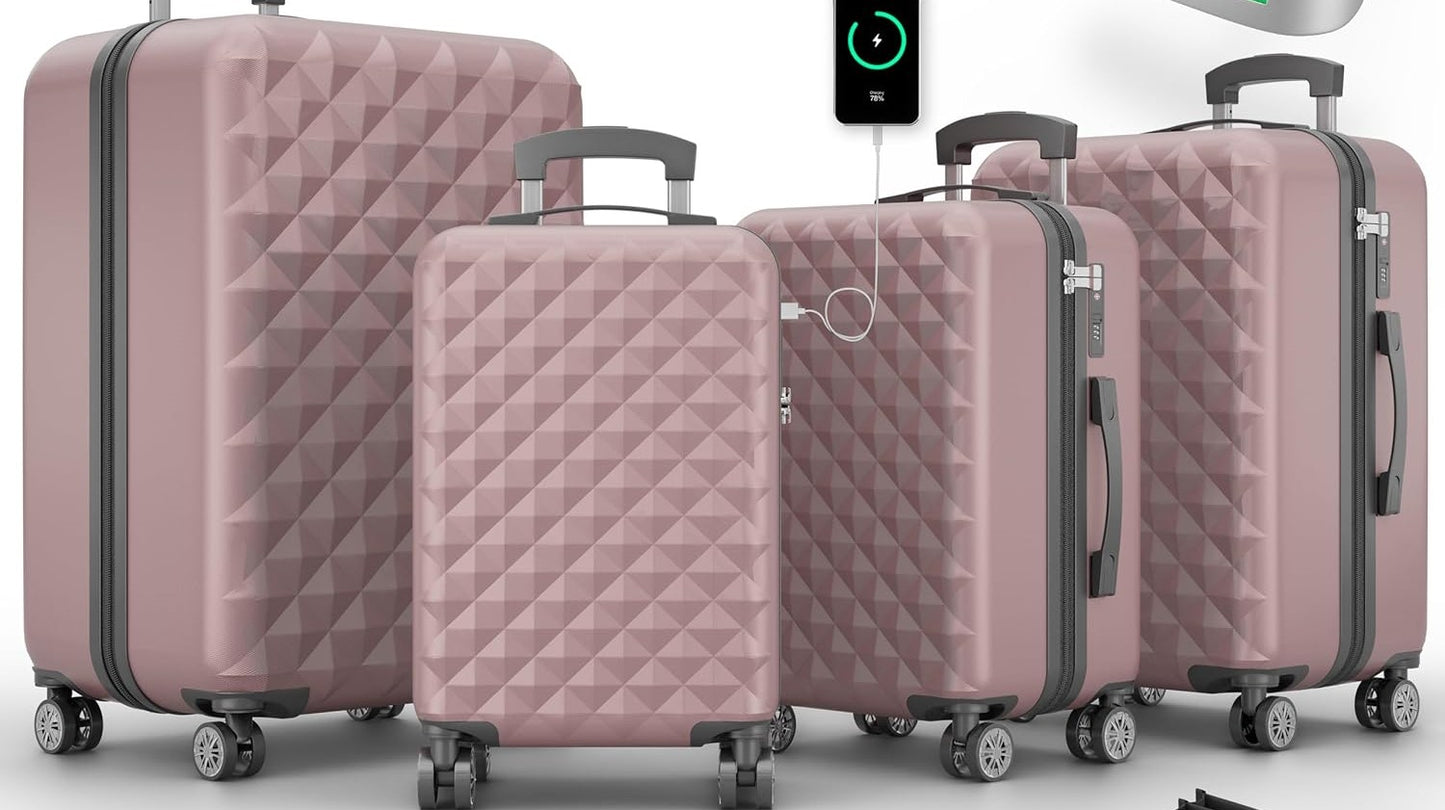 Hartschalenkoffer Kofferset Reisetrolley Hand Koffer Rose Gold 4-teiliges Kofferset