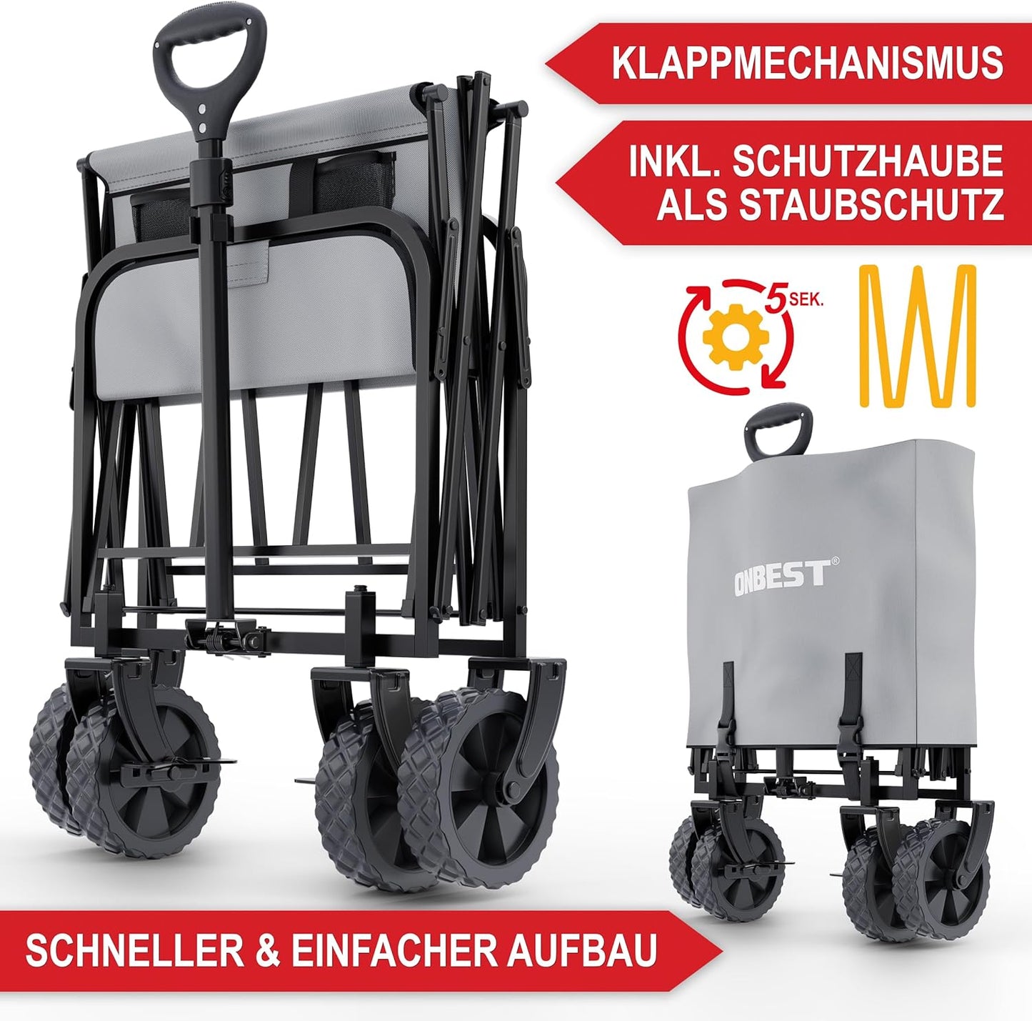 BITTE LESEN !!! Retourenware ! Bollerwagen Strandbollerwagen Faltbollerwagen Regenschutz 61 Liter klappbarer Grau